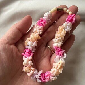 Pink Peach White Beachy Boho Shell Beaded Costume Chunky Ombre Anklet Bracelet